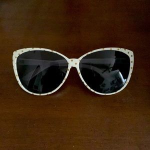 White sunglasses with light brown/golden polka dots